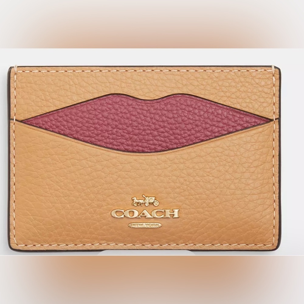 NWT Coach Card Case Wallet Pink Tan Leather Slim ID Holder